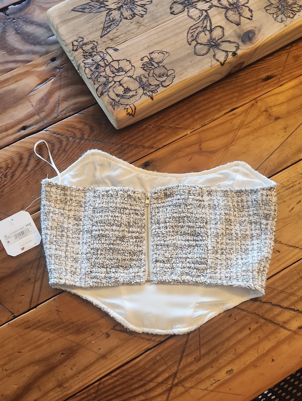 Altar'd State Ivory and Black Bouclé Corset Top - Picture 2 of 5